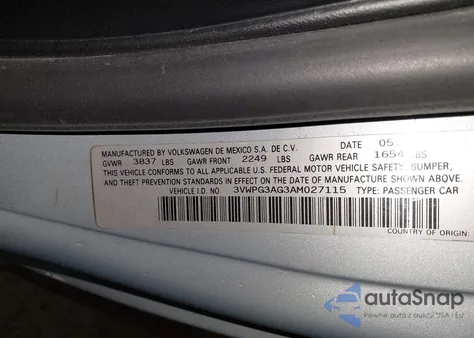 2010 Volkswagen New Beetle 2.5L from USA, damaged, VIN 3VWPG3AG3AM027115